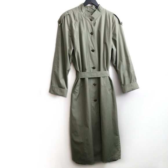 LONDON FOG Vintage Mai Tall Belted Olive Green Trench Coat Mens Size 16T